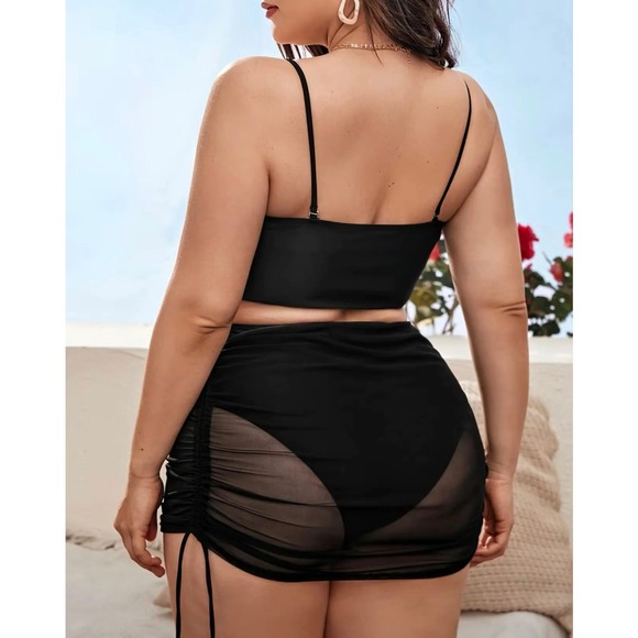 Black Three-Piece High Waist Bikini Set Size 2XL - Picture 4 of 5